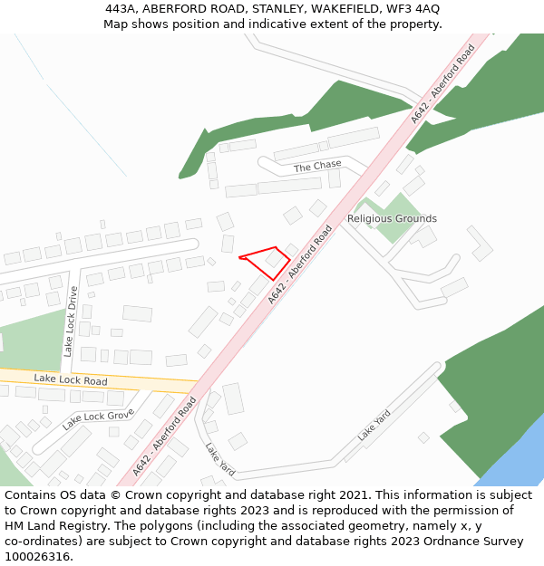 443A, ABERFORD ROAD, STANLEY, WAKEFIELD, WF3 4AQ: Location map and indicative extent of plot