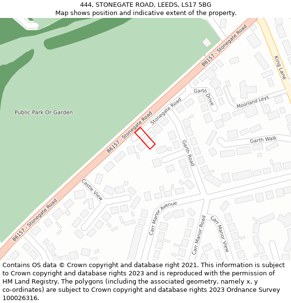 444, STONEGATE ROAD, LEEDS, LS17 5BG: Location map and indicative extent of plot