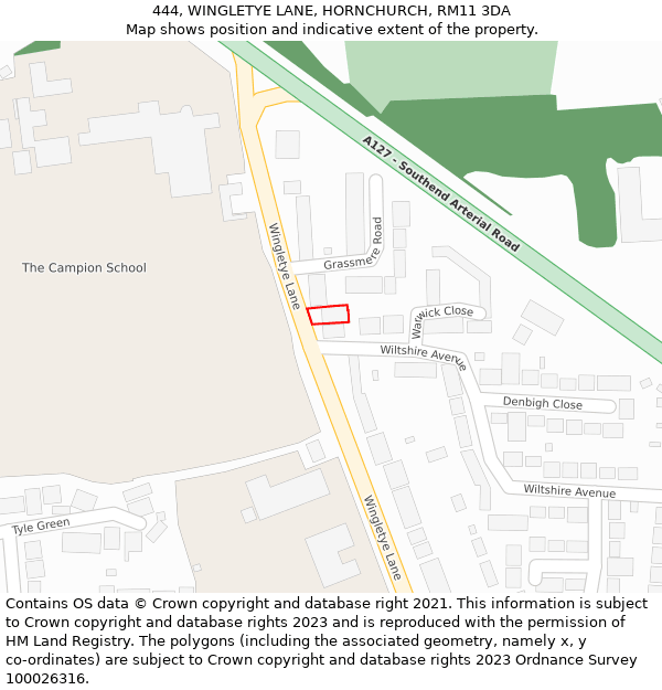 444, WINGLETYE LANE, HORNCHURCH, RM11 3DA: Location map and indicative extent of plot