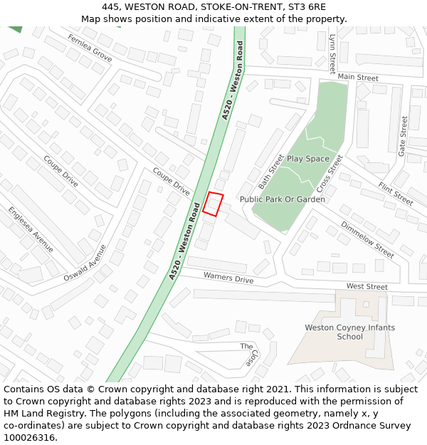 445, WESTON ROAD, STOKE-ON-TRENT, ST3 6RE: Location map and indicative extent of plot