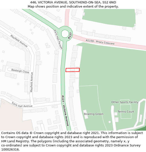 446, VICTORIA AVENUE, SOUTHEND-ON-SEA, SS2 6ND: Location map and indicative extent of plot
