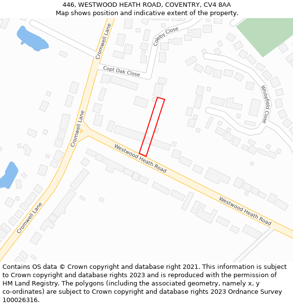 446, WESTWOOD HEATH ROAD, COVENTRY, CV4 8AA: Location map and indicative extent of plot