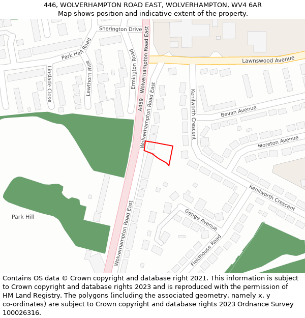 446, WOLVERHAMPTON ROAD EAST, WOLVERHAMPTON, WV4 6AR: Location map and indicative extent of plot