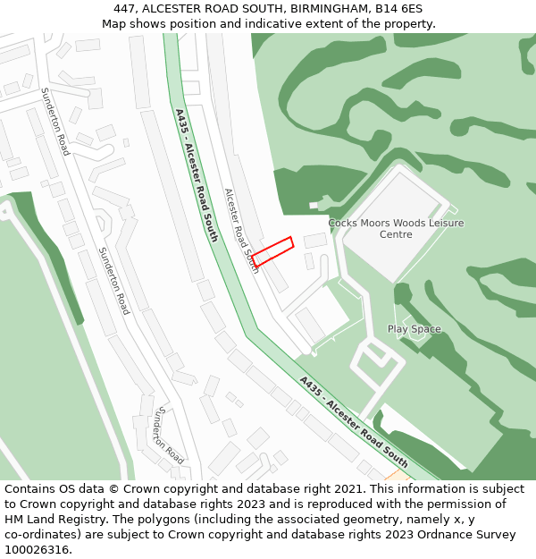 447, ALCESTER ROAD SOUTH, BIRMINGHAM, B14 6ES: Location map and indicative extent of plot