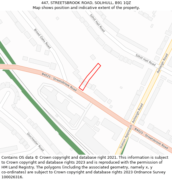 447, STREETSBROOK ROAD, SOLIHULL, B91 1QZ: Location map and indicative extent of plot