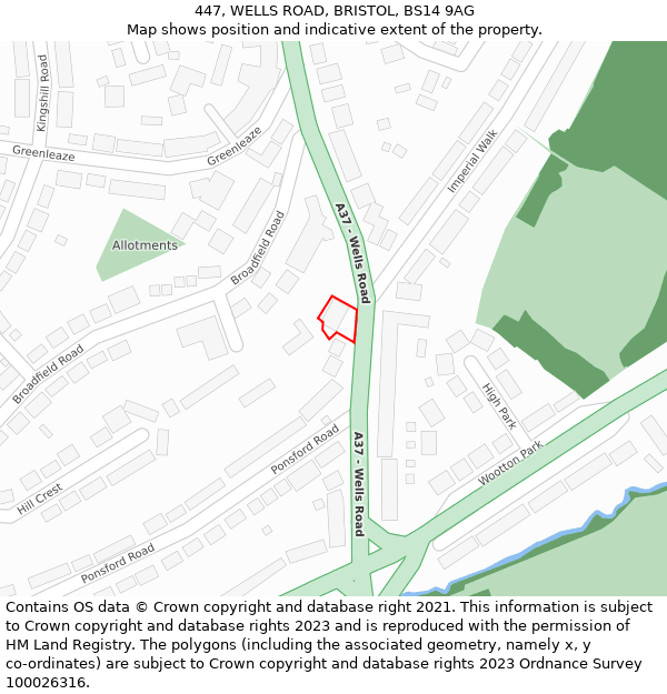 447, WELLS ROAD, BRISTOL, BS14 9AG: Location map and indicative extent of plot