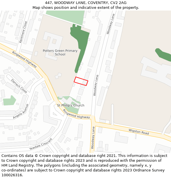 447, WOODWAY LANE, COVENTRY, CV2 2AG: Location map and indicative extent of plot