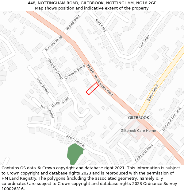 448, NOTTINGHAM ROAD, GILTBROOK, NOTTINGHAM, NG16 2GE: Location map and indicative extent of plot