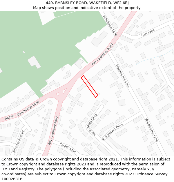 449, BARNSLEY ROAD, WAKEFIELD, WF2 6BJ: Location map and indicative extent of plot