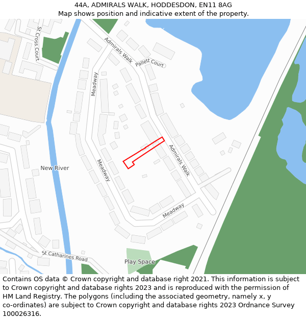 44A, ADMIRALS WALK, HODDESDON, EN11 8AG: Location map and indicative extent of plot