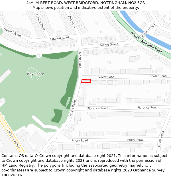 44A, ALBERT ROAD, WEST BRIDGFORD, NOTTINGHAM, NG2 5GS: Location map and indicative extent of plot