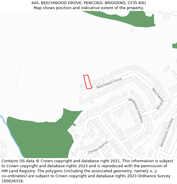 44A, BEECHWOOD GROVE, PENCOED, BRIDGEND, CF35 6SU: Location map and indicative extent of plot