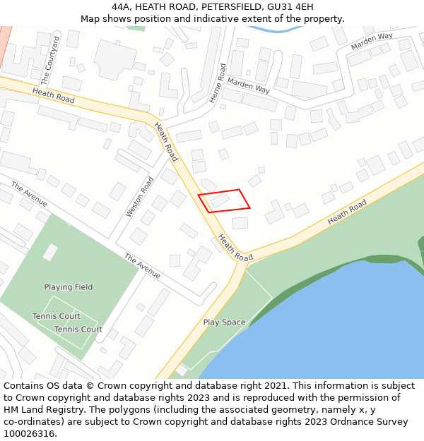 44A, HEATH ROAD, PETERSFIELD, GU31 4EH: Location map and indicative extent of plot