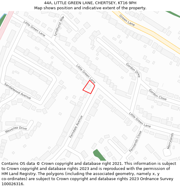 44A, LITTLE GREEN LANE, CHERTSEY, KT16 9PH: Location map and indicative extent of plot