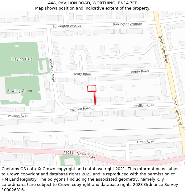 44A, PAVILION ROAD, WORTHING, BN14 7EF: Location map and indicative extent of plot