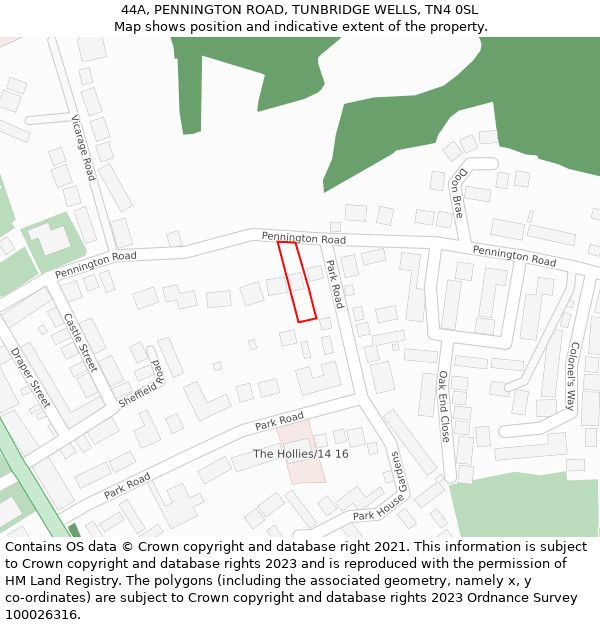 44A, PENNINGTON ROAD, TUNBRIDGE WELLS, TN4 0SL: Location map and indicative extent of plot