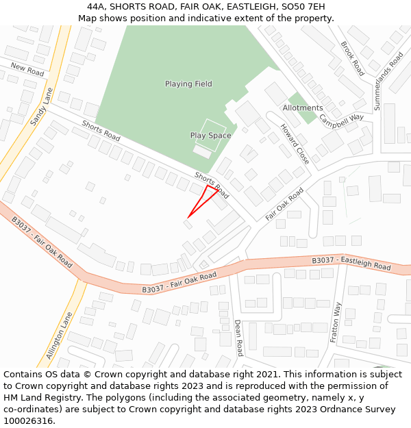 44A, SHORTS ROAD, FAIR OAK, EASTLEIGH, SO50 7EH: Location map and indicative extent of plot