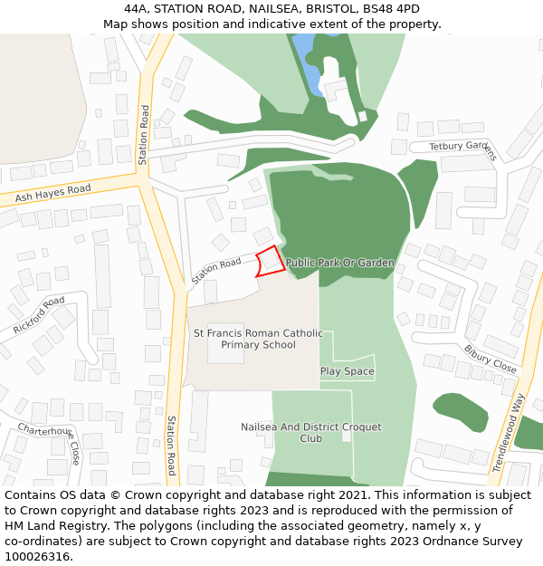 44A, STATION ROAD, NAILSEA, BRISTOL, BS48 4PD: Location map and indicative extent of plot