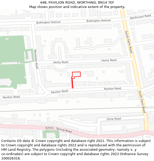 44B, PAVILION ROAD, WORTHING, BN14 7EF: Location map and indicative extent of plot