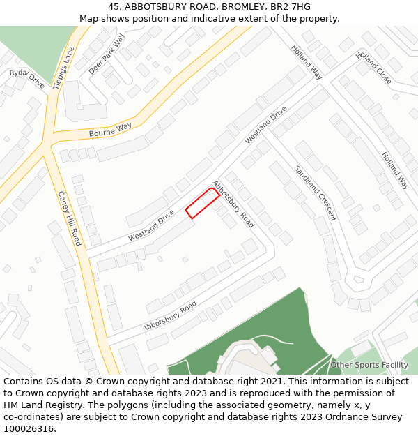 45, ABBOTSBURY ROAD, BROMLEY, BR2 7HG: Location map and indicative extent of plot