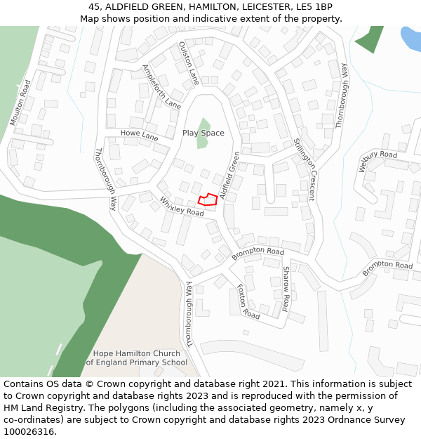 45, ALDFIELD GREEN, HAMILTON, LEICESTER, LE5 1BP: Location map and indicative extent of plot