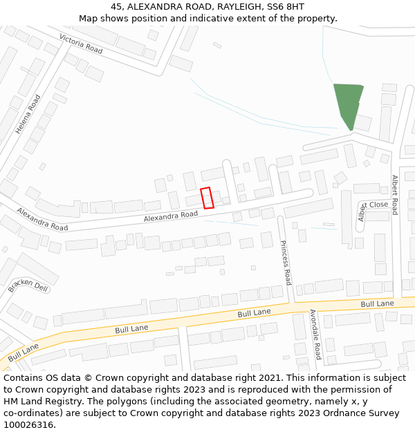 45, ALEXANDRA ROAD, RAYLEIGH, SS6 8HT: Location map and indicative extent of plot