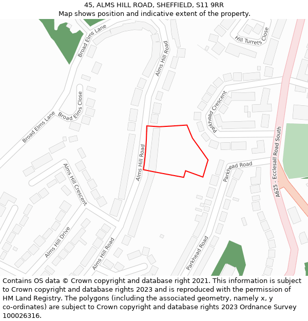 45, ALMS HILL ROAD, SHEFFIELD, S11 9RR: Location map and indicative extent of plot