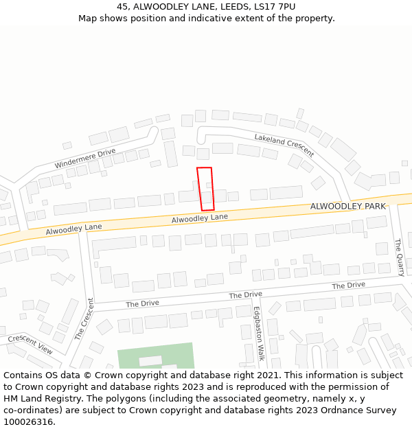 45, ALWOODLEY LANE, LEEDS, LS17 7PU: Location map and indicative extent of plot