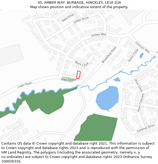 45, AMBER WAY, BURBAGE, HINCKLEY, LE10 2LN: Location map and indicative extent of plot