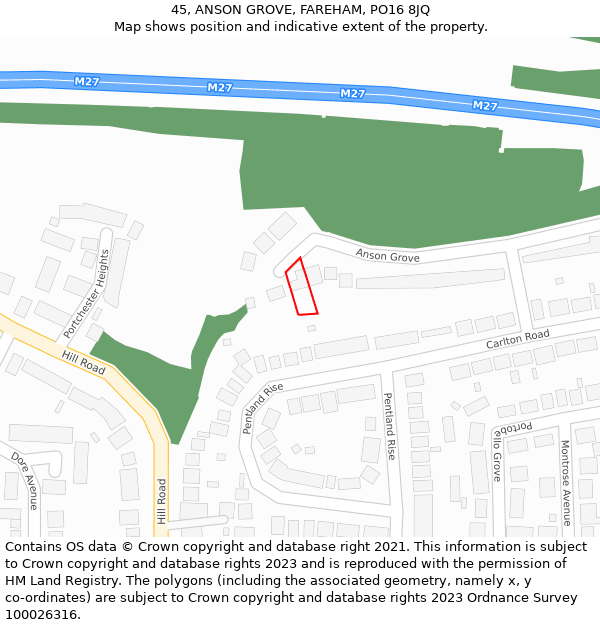 45, ANSON GROVE, FAREHAM, PO16 8JQ: Location map and indicative extent of plot