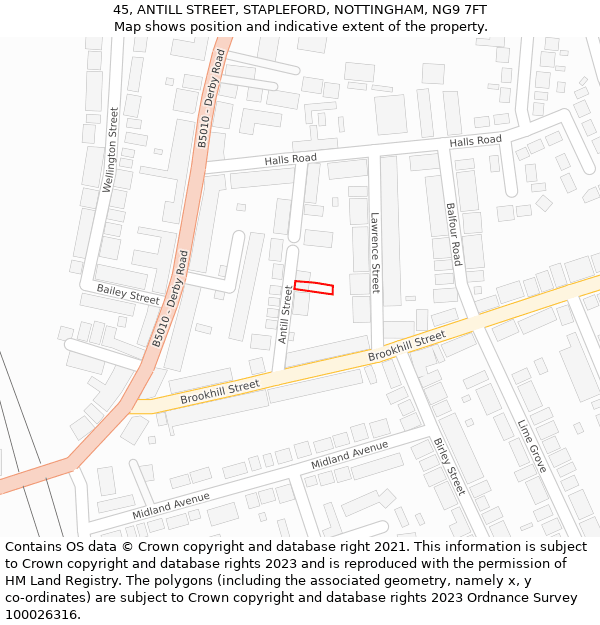 45, ANTILL STREET, STAPLEFORD, NOTTINGHAM, NG9 7FT: Location map and indicative extent of plot