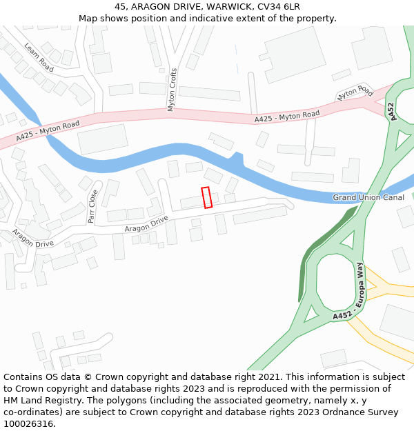 45, ARAGON DRIVE, WARWICK, CV34 6LR: Location map and indicative extent of plot