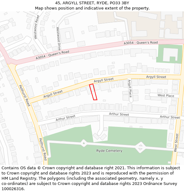 45, ARGYLL STREET, RYDE, PO33 3BY: Location map and indicative extent of plot