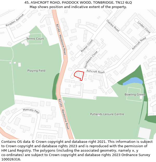45, ASHCROFT ROAD, PADDOCK WOOD, TONBRIDGE, TN12 6LQ: Location map and indicative extent of plot