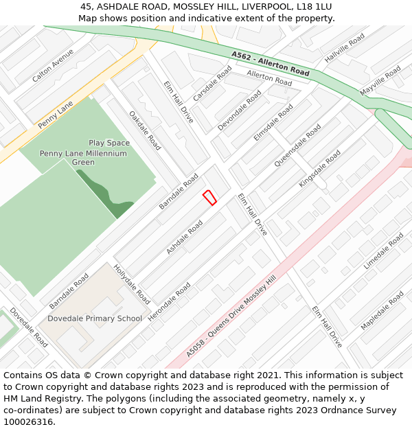 45, ASHDALE ROAD, MOSSLEY HILL, LIVERPOOL, L18 1LU: Location map and indicative extent of plot