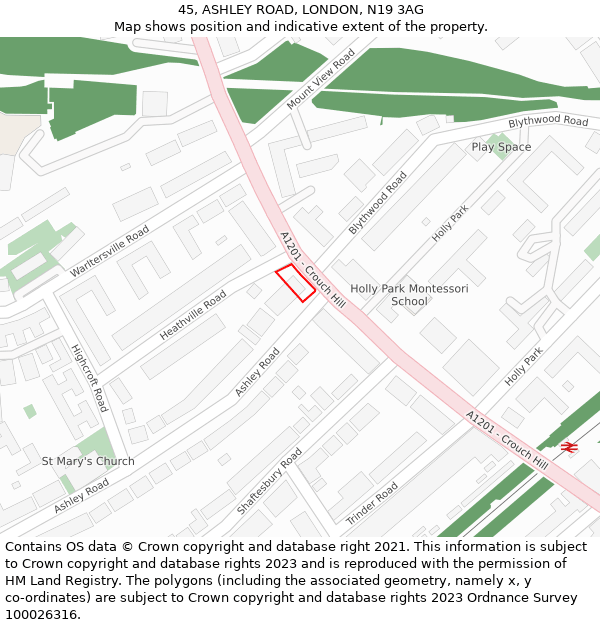 45, ASHLEY ROAD, LONDON, N19 3AG: Location map and indicative extent of plot