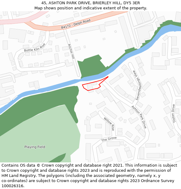 45, ASHTON PARK DRIVE, BRIERLEY HILL, DY5 3ER: Location map and indicative extent of plot