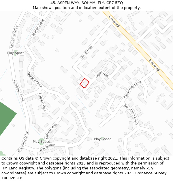 45, ASPEN WAY, SOHAM, ELY, CB7 5ZQ: Location map and indicative extent of plot