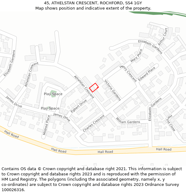 45, ATHELSTAN CRESCENT, ROCHFORD, SS4 1GY: Location map and indicative extent of plot