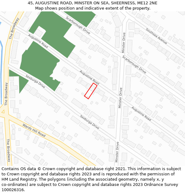 45, AUGUSTINE ROAD, MINSTER ON SEA, SHEERNESS, ME12 2NE: Location map and indicative extent of plot