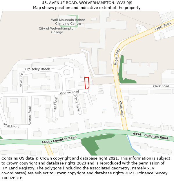 45, AVENUE ROAD, WOLVERHAMPTON, WV3 9JS: Location map and indicative extent of plot