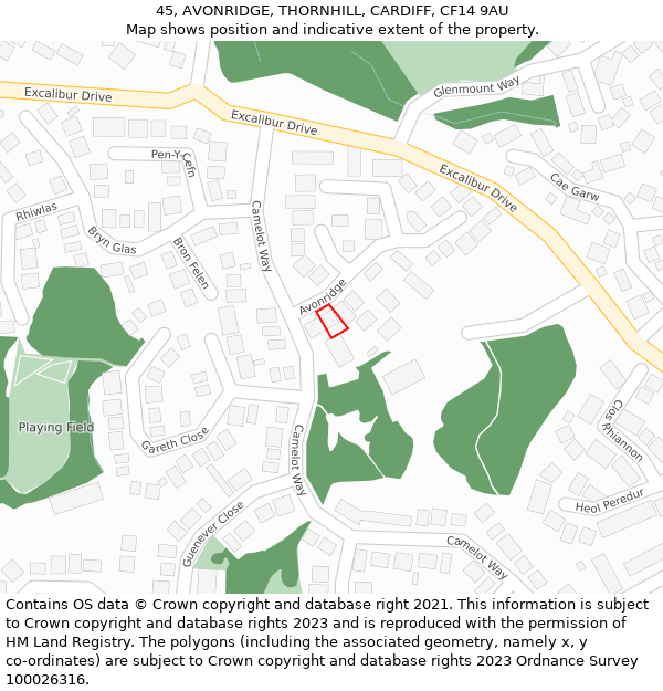 45, AVONRIDGE, THORNHILL, CARDIFF, CF14 9AU: Location map and indicative extent of plot