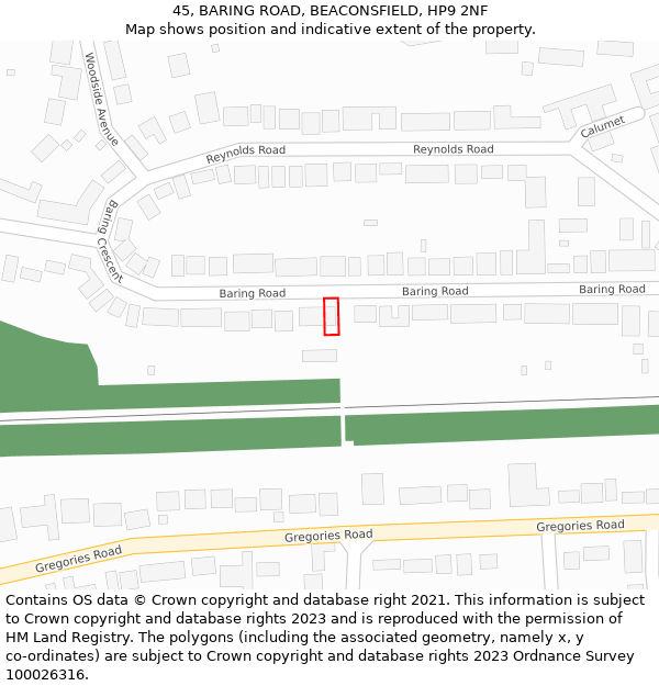 45, BARING ROAD, BEACONSFIELD, HP9 2NF: Location map and indicative extent of plot