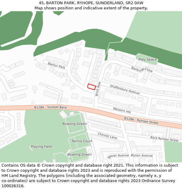 45, BARTON PARK, RYHOPE, SUNDERLAND, SR2 0AW: Location map and indicative extent of plot