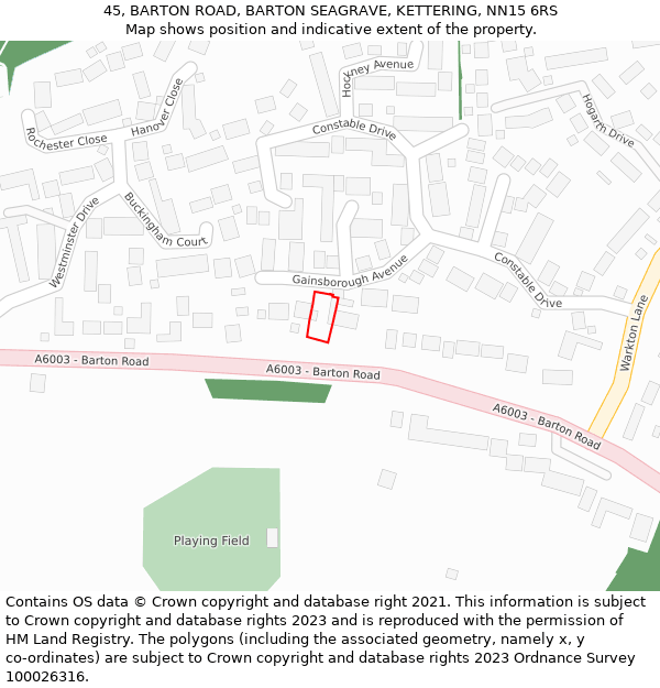 45, BARTON ROAD, BARTON SEAGRAVE, KETTERING, NN15 6RS: Location map and indicative extent of plot