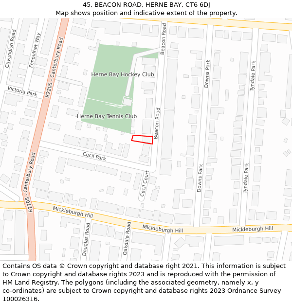 45, BEACON ROAD, HERNE BAY, CT6 6DJ: Location map and indicative extent of plot