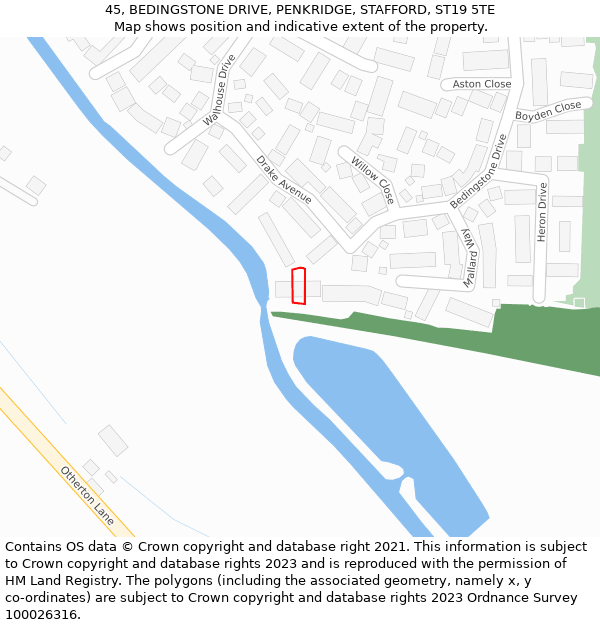 45, BEDINGSTONE DRIVE, PENKRIDGE, STAFFORD, ST19 5TE: Location map and indicative extent of plot