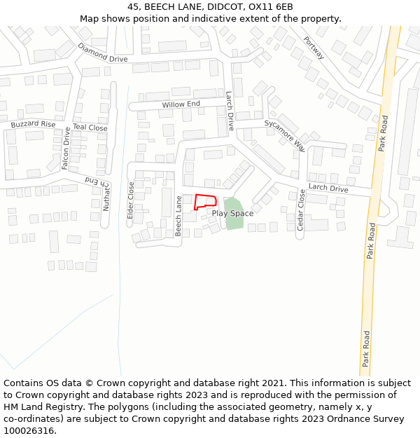 45, BEECH LANE, DIDCOT, OX11 6EB: Location map and indicative extent of plot