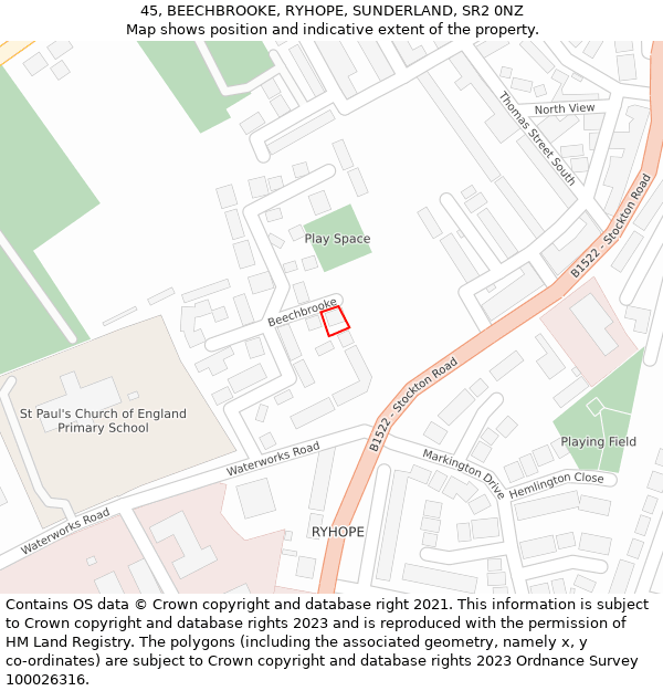 45, BEECHBROOKE, RYHOPE, SUNDERLAND, SR2 0NZ: Location map and indicative extent of plot