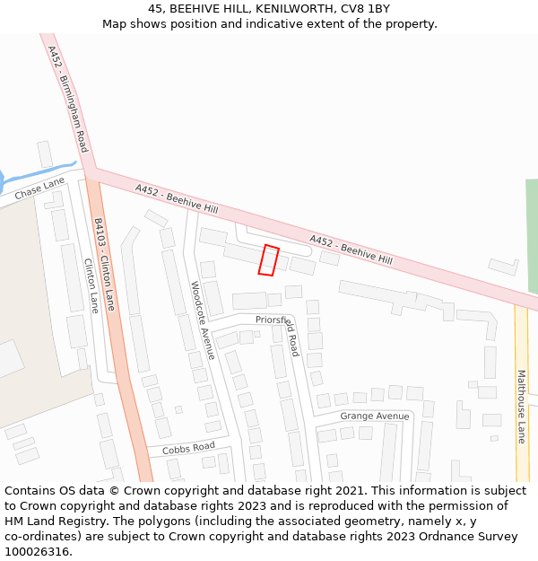 45, BEEHIVE HILL, KENILWORTH, CV8 1BY: Location map and indicative extent of plot